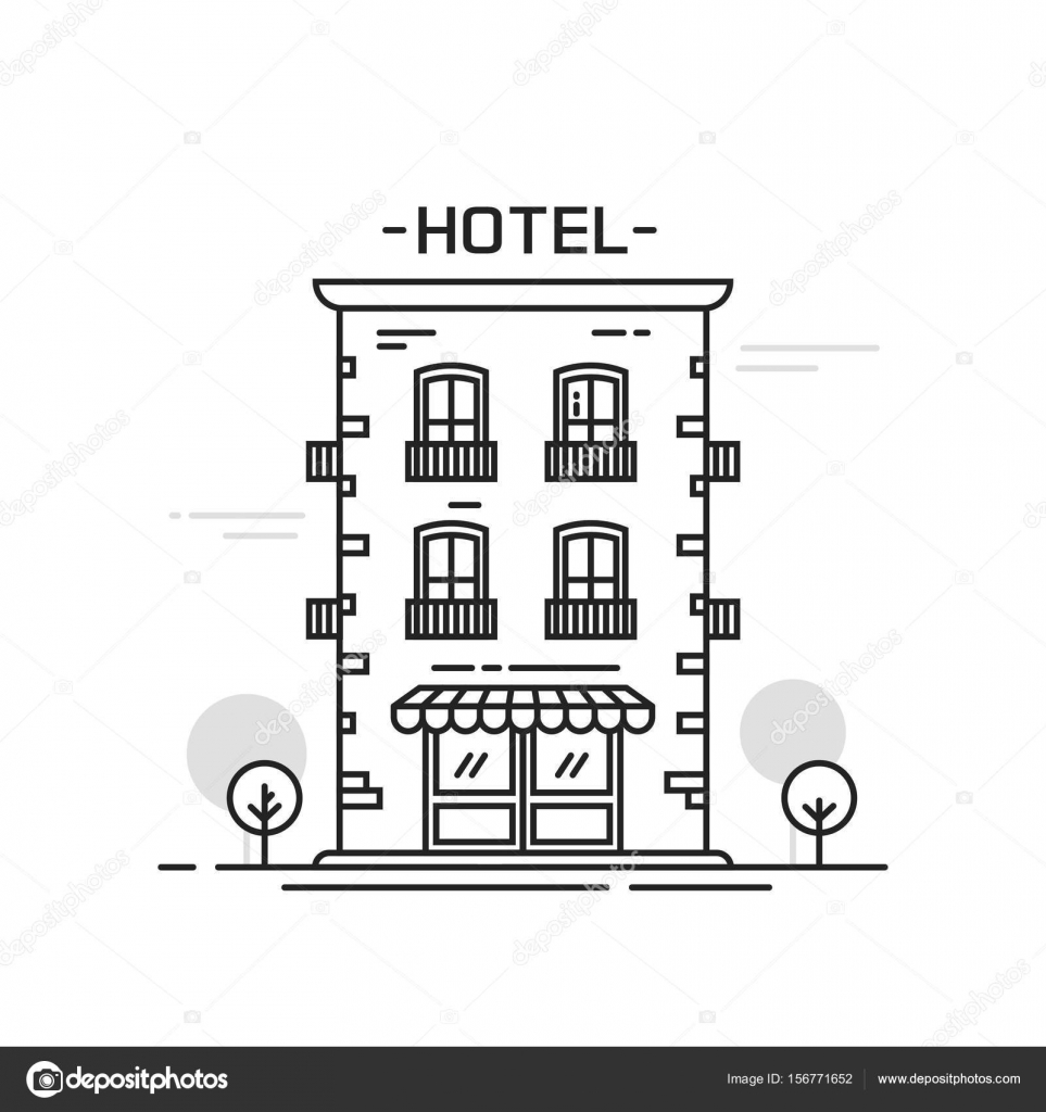 Hotel building line outline cartoon style vector illustration isolated  Stock Vector Image by ©vladwel #156771652