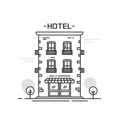 Otel çizgi anahat karikatür tarzı vektör illüstrasyon izole Binası