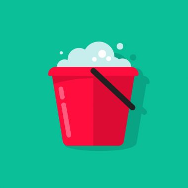 Köpük su simge vektör izole, düz çizgi film kova kova