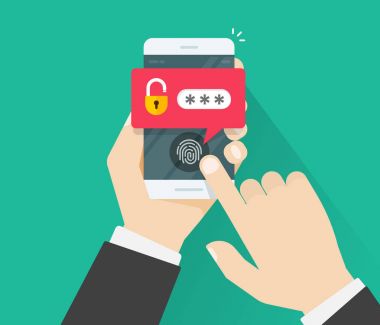El ile hareket eden telefon ile parmak izi düğmesi ve parola bildirim vektör kilidi