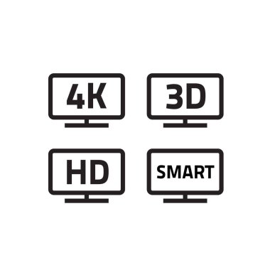 Ultra hd 4k akıllı tv biçimi televizyon simgeler, 3d video