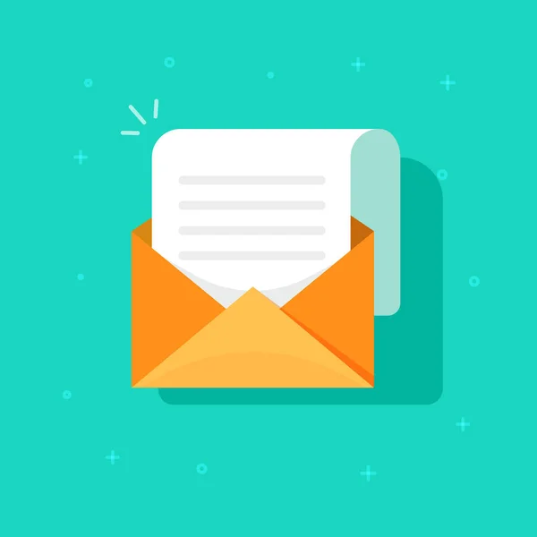 Novo ícone de mensagem de e-mail, envelope de cartão plano com correspondência de correio aberto, clipart de carta de e-mail — Vetor de Stock