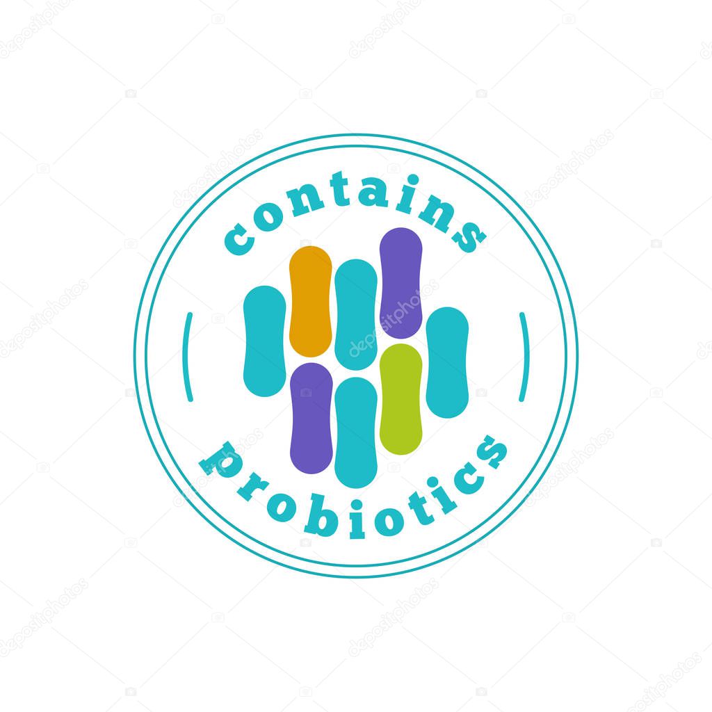 Contains probiotics label vector, probiotic logo badge idea, bacterium sign