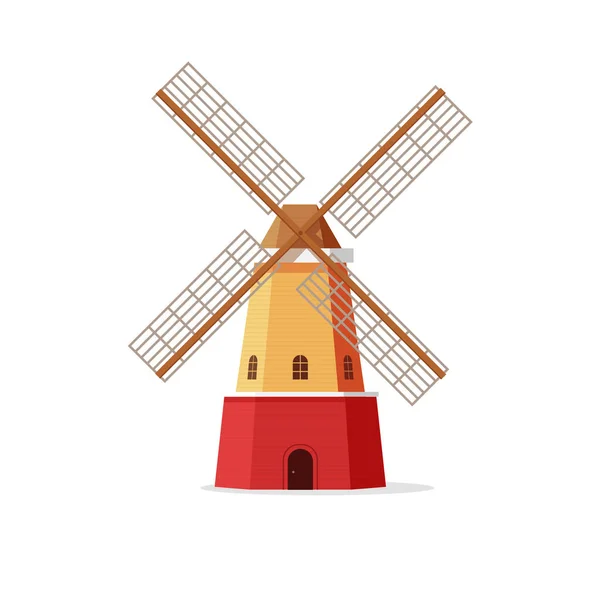 Molen vectorillustratie, platte cartoon windmolen geïsoleerd — Stockvector