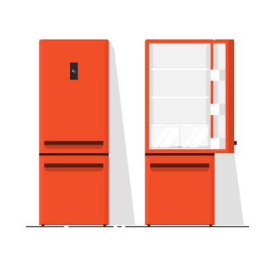 Buzdolabı boş vektör çizim, düz çizgi film açın ve izole kapalı buzdolabı