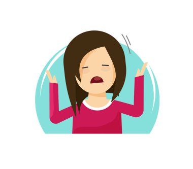 Üzgün ağlayan kız vektör çizim, düz çizgi film mutsuz kadın, kadın çocuk yorgun veya gergin, stres veya depresyon üzgün kişi hayal kırıklığına