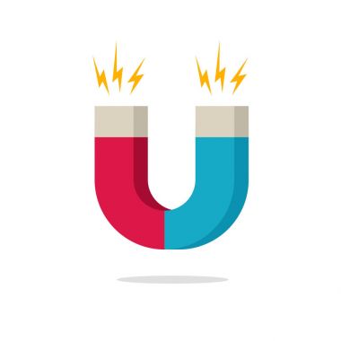 Mıknatıs manyetik güç simgesi ile vektör çizim, izole düz çizgi film mıknatıs