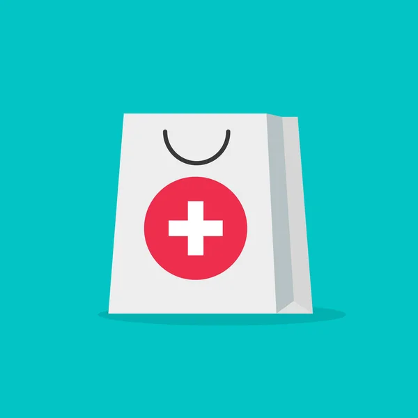 Illustration vectorielle de sac de pharmacie, logo ou symbole isolé de sac de santé médical de dessin animé plat — Image vectorielle