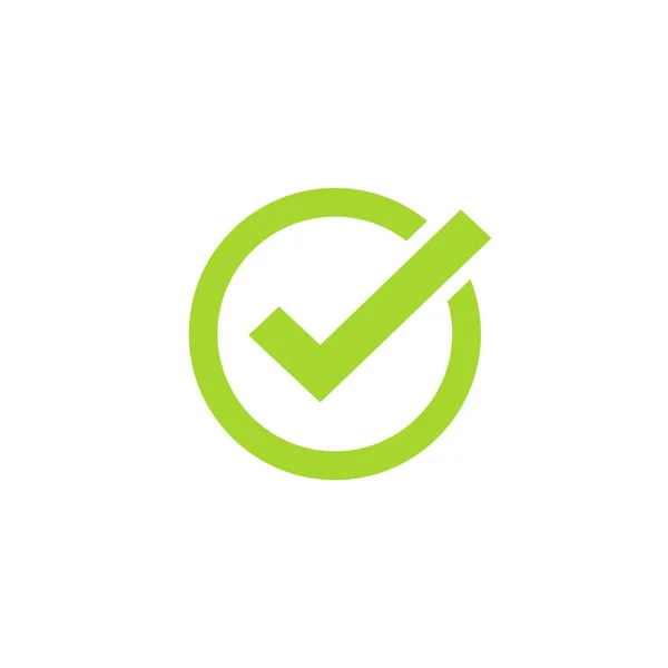 Marque o símbolo do vetor do ícone, marca de seleção verde isolada, ícone verificado ou sinal de escolha correto, marca de seleção ou pictograma da caixa de seleção — Vetor de Stock