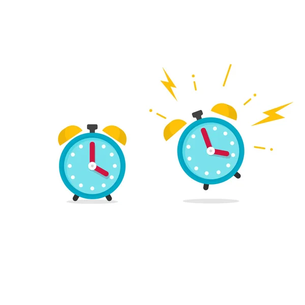 Alarm clock icon vector illustration, flat cartoon ringing retro alarm with time of wake up isolated on white — Stock Vector