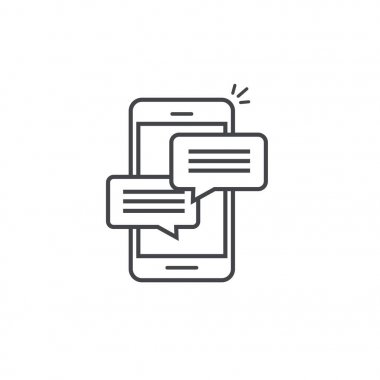 Cep Telefonu Sohbet iletisi bildirimlerini vektör simge izole çizgi çerçeve, smartphone sohbet kabarcık konuşmalar piktogram, çevrimiçi konuşma, kavramı konuşmak mesajlaşma, konuşma, iletişim simgesi