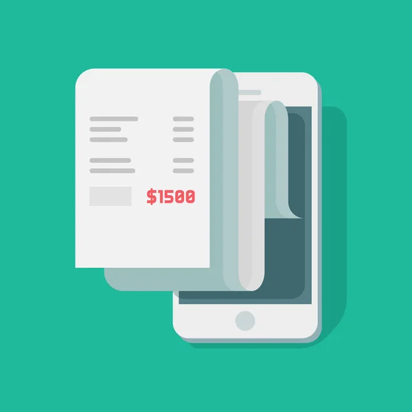 Pagamento della ricevuta cartacea sul telefono cellulare, smartphone per la segnalazione dei dati finanziari — Vettoriale Stock