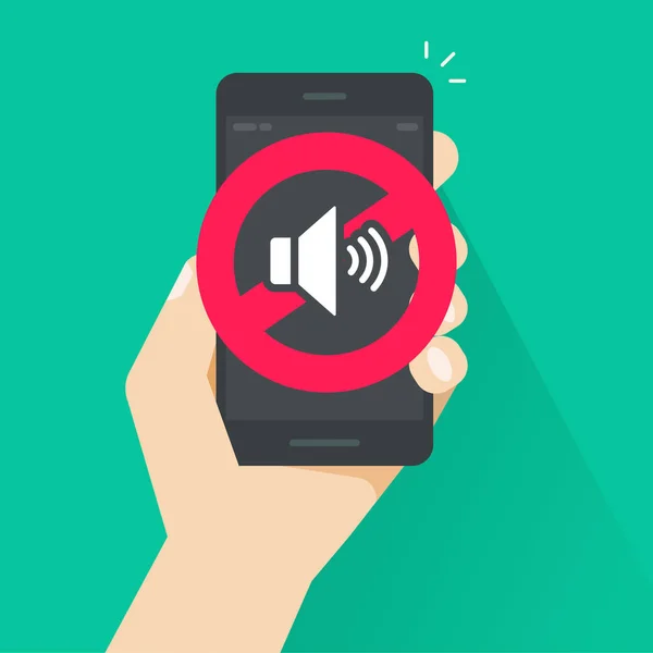 No sound sign for mobile phone vector illustration, flat cartoon style volume off or mute mode sign for smartphone, cell phone silence zone — стоковый вектор