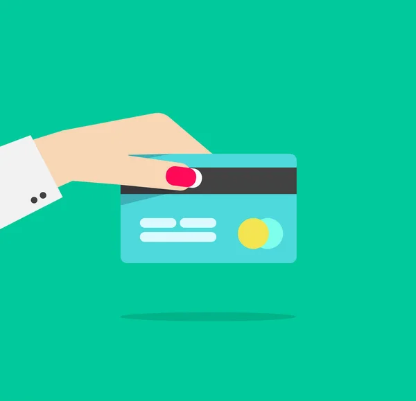 Mão segurando crédito ou cartão de débito ilustração vetorial isolado em fundo de cor — Vetor de Stock