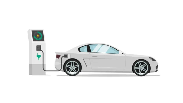 Elektrische auto opladen station vectorillustratie geïsoleerd, auto of auto power lader plat ontwerp — Stockvector