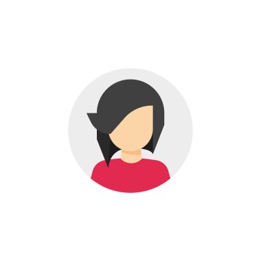 Kadın yüzüne daire simge vektör çizim, düz çizgi film tasarım kız kafa şekli sembolü, avatar ya da izole benim hesap kadın karakter simgesi fikir, güzellik moda salon veya saç stil logosu