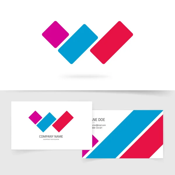 Γράμμα w λογότυπο φορέα έννοια με επαγγελματική κάρτα, κόκκινο μπλε βιολετί χρώμα κλίση λογότυπο σύμβολο που απομονώνονται σε λευκό, ιδέα για τρεις παράλληλες γραμμές μάρκα σημάδι, σύγχρονη μοντέρνα σχεδίαση — Διανυσματικό Αρχείο
