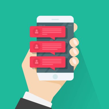 Mesaj bildirimleri cep telefonu, akıllı telefon kırmızı sohbet kabarcık konuşmalar sohbet