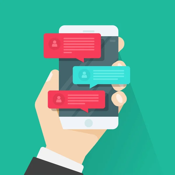 Mobiele telefoon chat bericht meldingen, chatten, concept van online praten — Stockvector