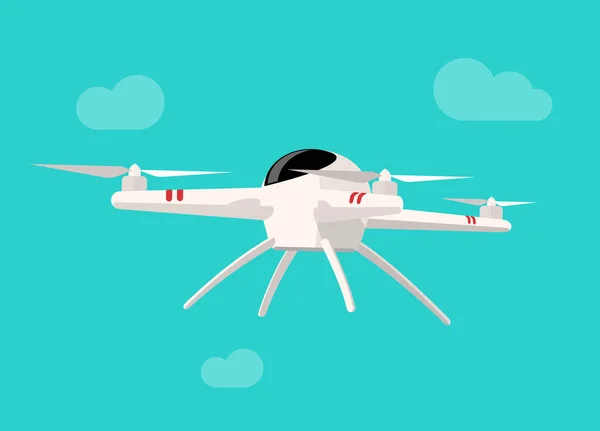 Ilustração em vetor drone voador isolada no cartoon de fundo de céu azul —  Vetores de Stock