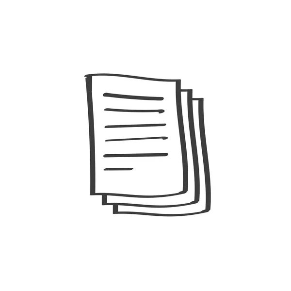 Documentos apilan icono vectorial, garabato línea de arte o diseño dibujado a mano de páginas de hoja de papel con texto, idea de símbolo de documentos, icono de pila de archivo aislado sobre fondo blanco — Archivo Imágenes Vectoriales