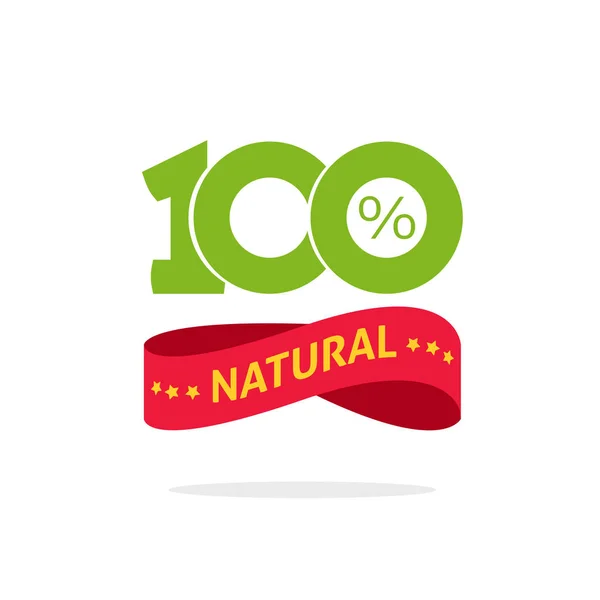 100 natural vector green and red label, stamp or rubber isolated, 100 percent natural sticker or logo symbol design, number 100 — Stock Vector