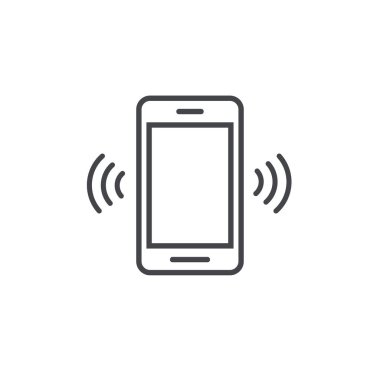 Akıllı telefon veya cep telefonu zil vektör simgesi, sanat anahat cep telefonu çağrı hattı veya piktogram, yüzük telefon simgesi tasarım titreşim
