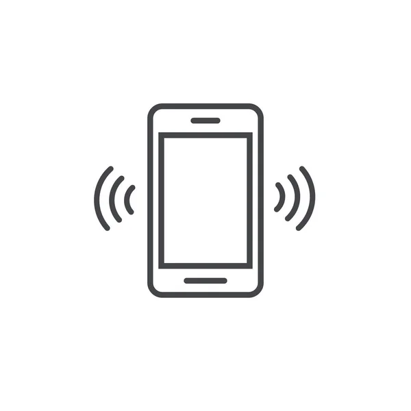 Smartphone ou telefone celular tocando ícone vetor, linha arte esboço celular chamada ou vibrar pictograma, anel de design de símbolo de telefone —  Vetores de Stock