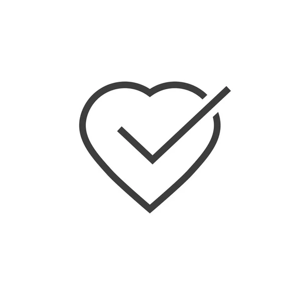 Ilustração de vetor de ícone de carrapato cardíaco, linha esboço arte coração saudável com símbolo de marca de seleção, ideia de clipart de boa saúde confirmada ou aprovada — Vetor de Stock