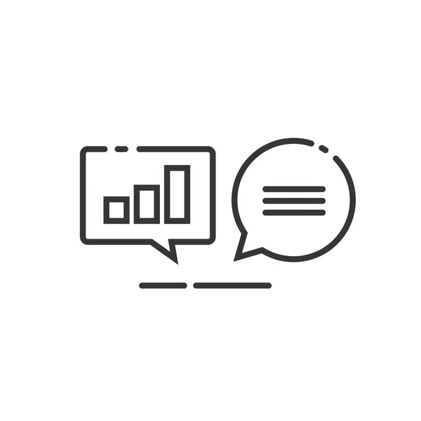 Icône vectorielle d'analyse de données, aperçu des lignes analysant les statistiques de l'information chat, optimisation de la recherche, processus d'enquête, diagramme de recherche d'analyse, discours de bulle, informations, explorer — Image vectorielle