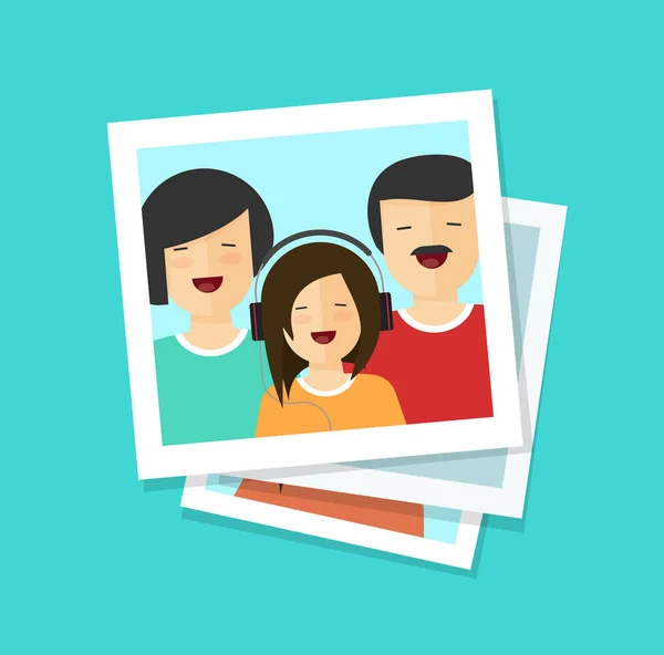 Foto kaarten of gelukkig familie vectorillustratie, platte cartoon foto's of man, vrouw en meisje samen, veel foto's clipart — Stockvector