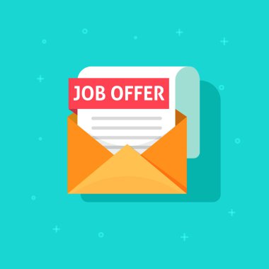 İş iş clipart sunan ile metin e-posta zarf belgesi, işe alım kavramı, iş arama başarı, mektup veya ileti düz çizgi film tasarımı üzerinde teklif