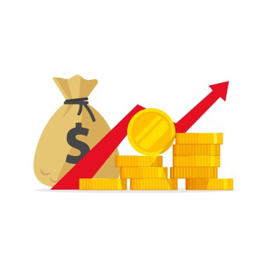 Kar para ya da bütçe vektör çizim, nakit ve yukarı, iş başarısı, ekonomik pazar büyüme, yatırım gelir, sermaye kazancı, yararı kavramını yükselen grafiği ok düz çizgi film yığını