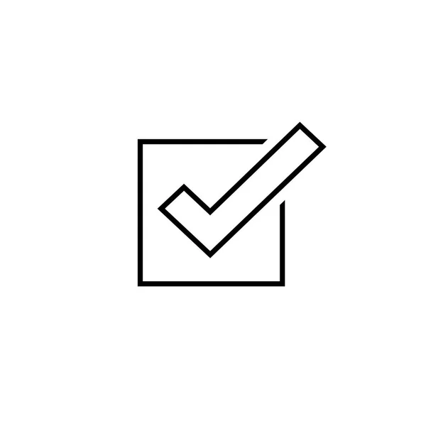 Tik pictogram vector symbool, lijn overzicht vinkje geïsoleerd op een witte achtergrond, gecontroleerde icoon of juiste keuze teken, selectievakje of checkbox vierkante pictogram cipart — Stockvector