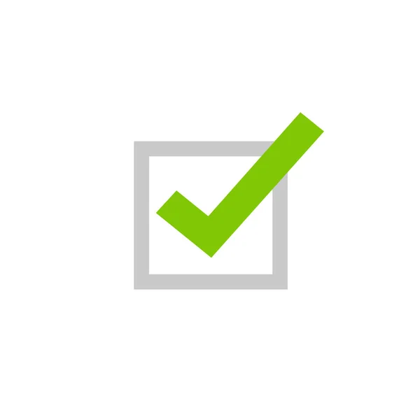 Zaškrtněte políčko ikona Vektor symbol, ploché kreslený zelené zaškrtnutí izolovaných na bílém pozadí, zkontrolovat nebo schválit ikonu nebo správný výběr znamení, čtvercové políčko označit, checkbox piktogram — Stockový vektor