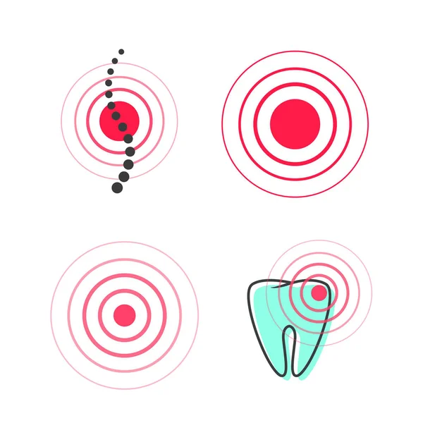 Simbolo del cerchio del dolore icona vettoriale, punto doloroso medico nel dente o nella colonna vertebrale, dolore o dolore segno clipart — Vettoriale Stock