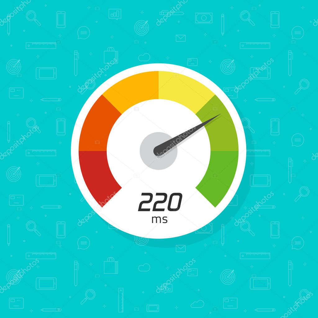 Speedometer vector icon isolated, flat simple time dial illustration indicating high speed clipart