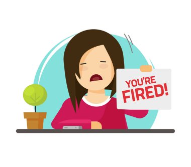 İş vektör çizim--dan ateş, düz çizgi film üzücü olan sen insansın kağıt levha bir sürede ateş, ofis masa clipart kızgın çalışan karakter reddetti