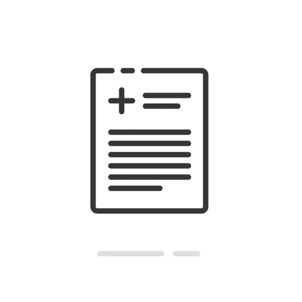 Medical prescription record or patient document vector icon, line outline art clinical paper page form with cross and text isolated, connect of medicine report symbol, agreement or results pictogram — ストックベクタ