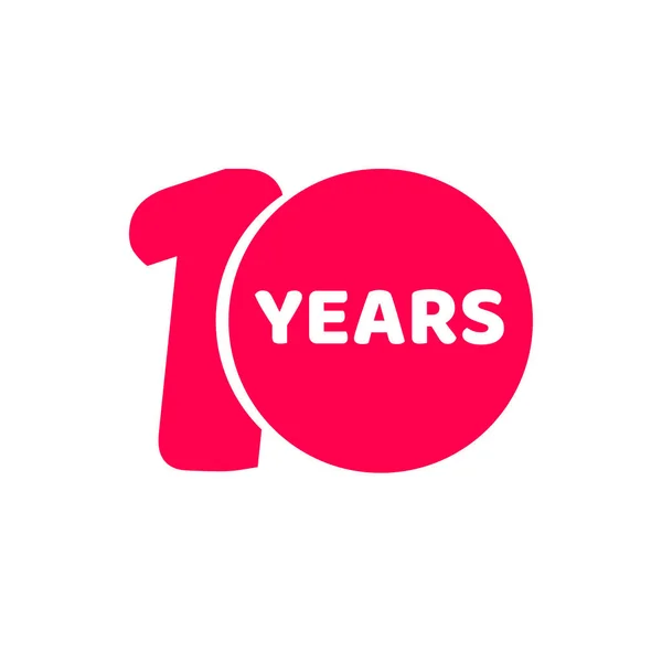 Plantilla de logotipo de aniversario de 10 años aislada, número rojo 10 con etiqueta de icono de texto, signo de cumpleaños de diez años o imagen de símbolo — Archivo Imágenes Vectoriales