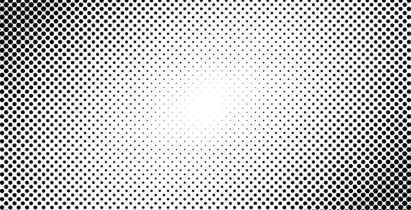 Illustration vectorielle de dégradé de demi-tons ou pop art pointillé, fond noir et blanc horizontal avec texture à pois monochromes comme effet rétro — Image vectorielle