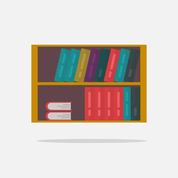 Bookshelf vector illustration isolated, flat cartoon shelf with books or bookcase clipart — ストックベクタ