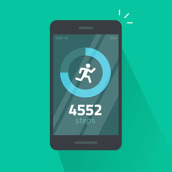 Εκτέλεση ή fitness βήματα tracker app σε κινητό τηλέφωνο διάνυσμα απομονωμένο, επίπεδη κινουμένων σχεδίων smartphone σπορ κίνηση δραστηριότητα ή την παρακολούθηση δεδομένων στην εικόνα οθόνη του κινητού τηλεφώνου — Διανυσματικό Αρχείο
