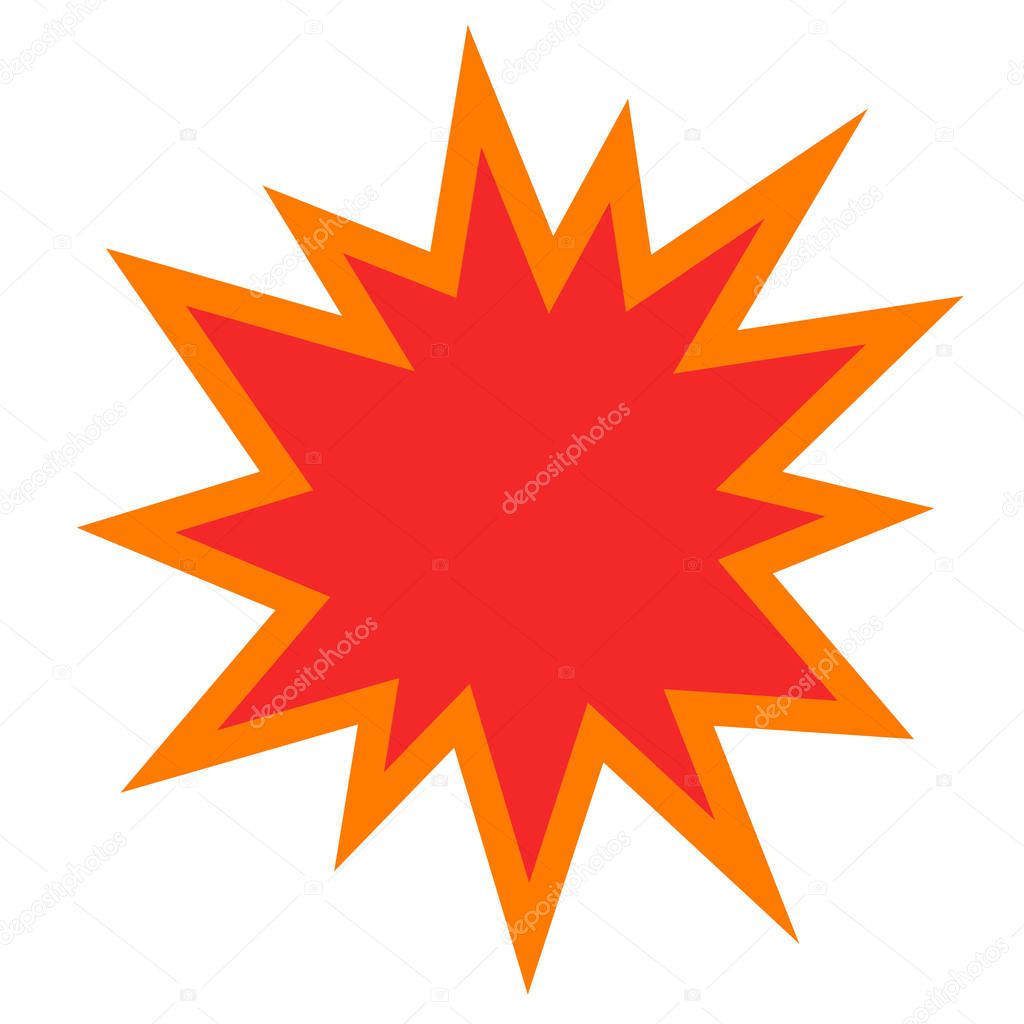 Explosion or bomb blast vector icon flat cartoon design, comic empty burst or blank flash isolated on white background