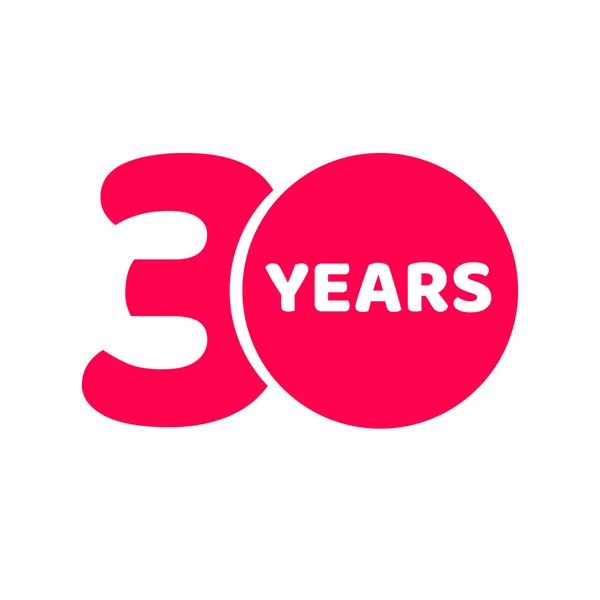 Modèle de logo anniversaire 30 ans isolé, numéro rouge 30e avec étiquette icône texte, signe d'anniversaire 30 ans ou image symbole — Image vectorielle