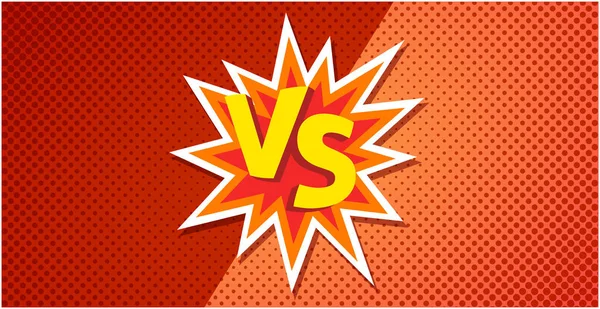 V o versus póster de texto para el juego de batalla o lucha en el diseño vectorial de dibujos animados planos con imagen de fondo naranja a medio camino. — Vector de stock