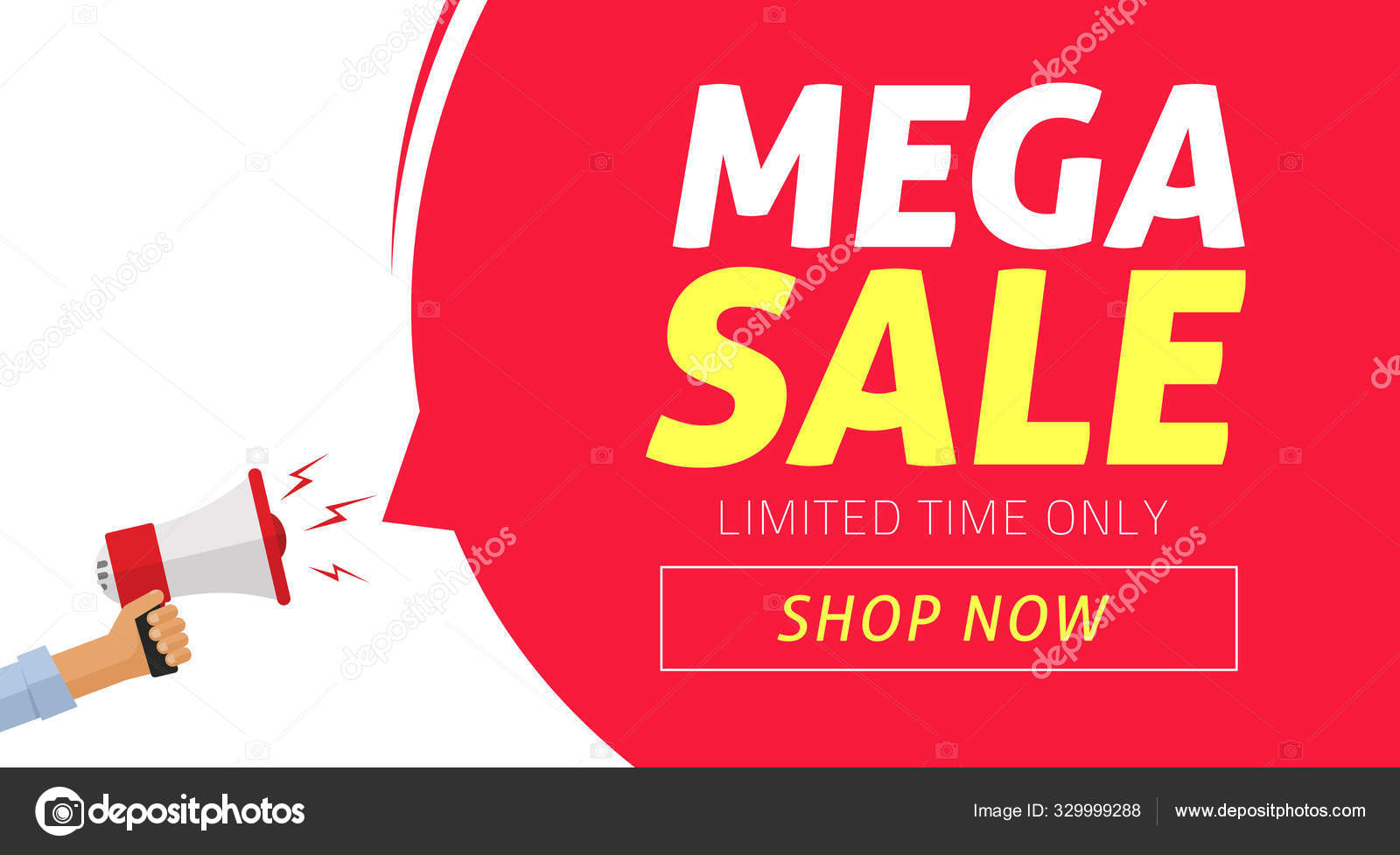 Mega sale banner design with limited time discount offer illustration, flat clearance promotion special deal off web banner with megaphone template or Stock Vector Image by ©vladwel #329999288