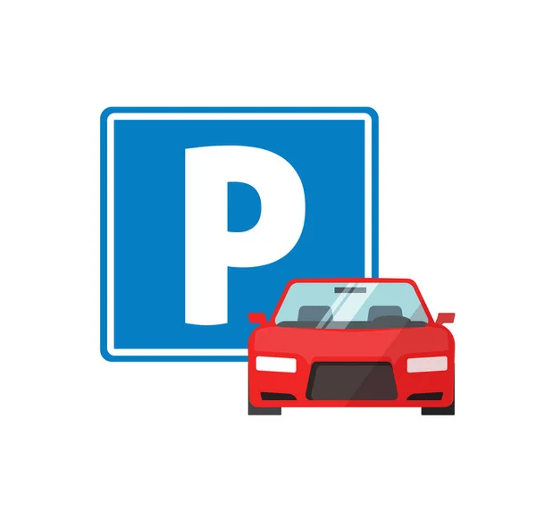Sinal de estrada de estacionamento com veículo de carro ou automóvel parque localização área vetor ilustração plana desenho animado isolado clipart —  Vetores de Stock