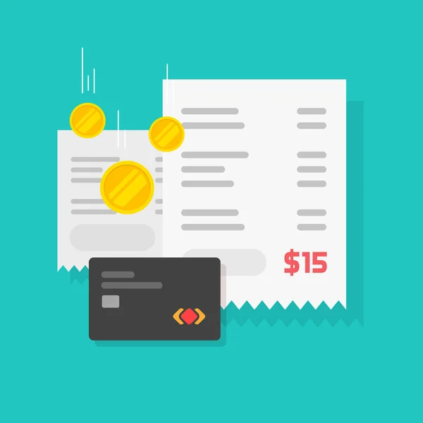 Online payment concept with money or cash receipt and credit card vector illustration flat cartoon, electronic or digital payment idea, bill or invoice sign, financial transaction image — 图库矢量图片