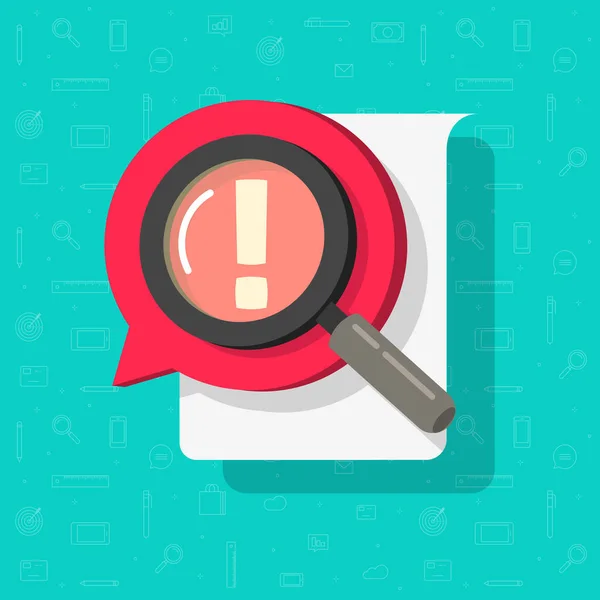 Identify document file search or risk comment censor in online chat bubble speech icon vector flat cartoon illustration, concept of message censorship or rude content caution alert, danger find image — 스톡 벡터